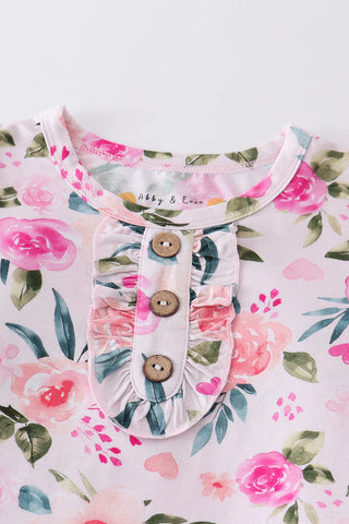 Pink floral print bamboo pajamas set