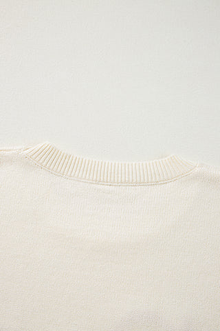 Apricot Boo Knitted Pattern Ribbed Edge Drop Shoulder Sweater