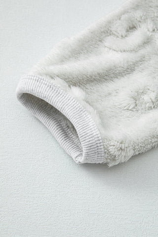 Light Grey Leopard Textured Loose Fit Fleece Lounge Set