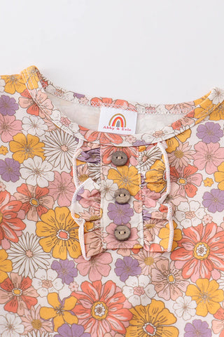 Retro pink floral print bamboo pajamas set