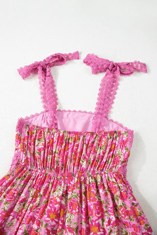 Rose Floral Lace Tied Strap Empire Waist Maxi Dress