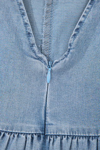 Myosotis Square Neck Bowknot A-line Sleeveless Denim Dress