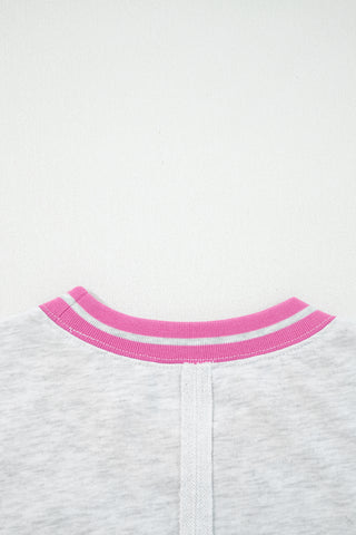 Gray Flower Patch Contrast Trim Crew Neck Sweatshirt