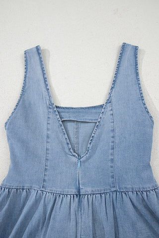 Myosotis Square Neck Bowknot A-line Sleeveless Denim Dress