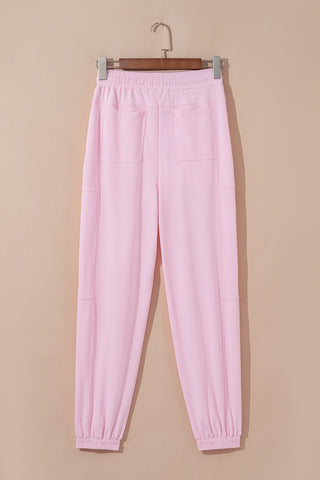 Light Pink Drawstring Elastic Waistband Solid Color Jogger Pants