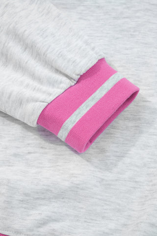 Gray Flower Patch Contrast Trim Crew Neck Sweatshirt