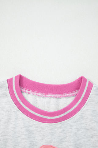 Gray Flower Patch Contrast Trim Crew Neck Sweatshirt