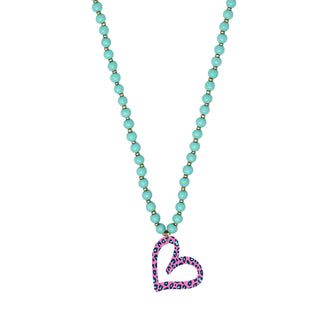 Hot Pink Leopard Heart Mint Jennifer Necklace