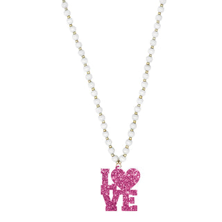 Hot Pink Glitter Love White Jennifer Necklace