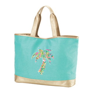 Printed Palm Tree Mint Cabana Tote