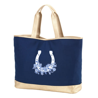 Printed Blue Floral Horseshoe Navy Cabana Tote
