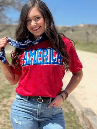 America in Blue Metallic Puff Tee