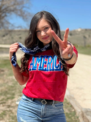 America in Blue Metallic Puff Tee