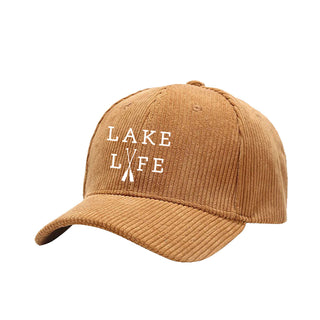 Lake Life Embroidered Camel Corduroy Cap