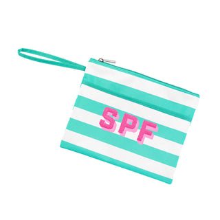 SPF Embroidered Mint Stripe Zip Pouch