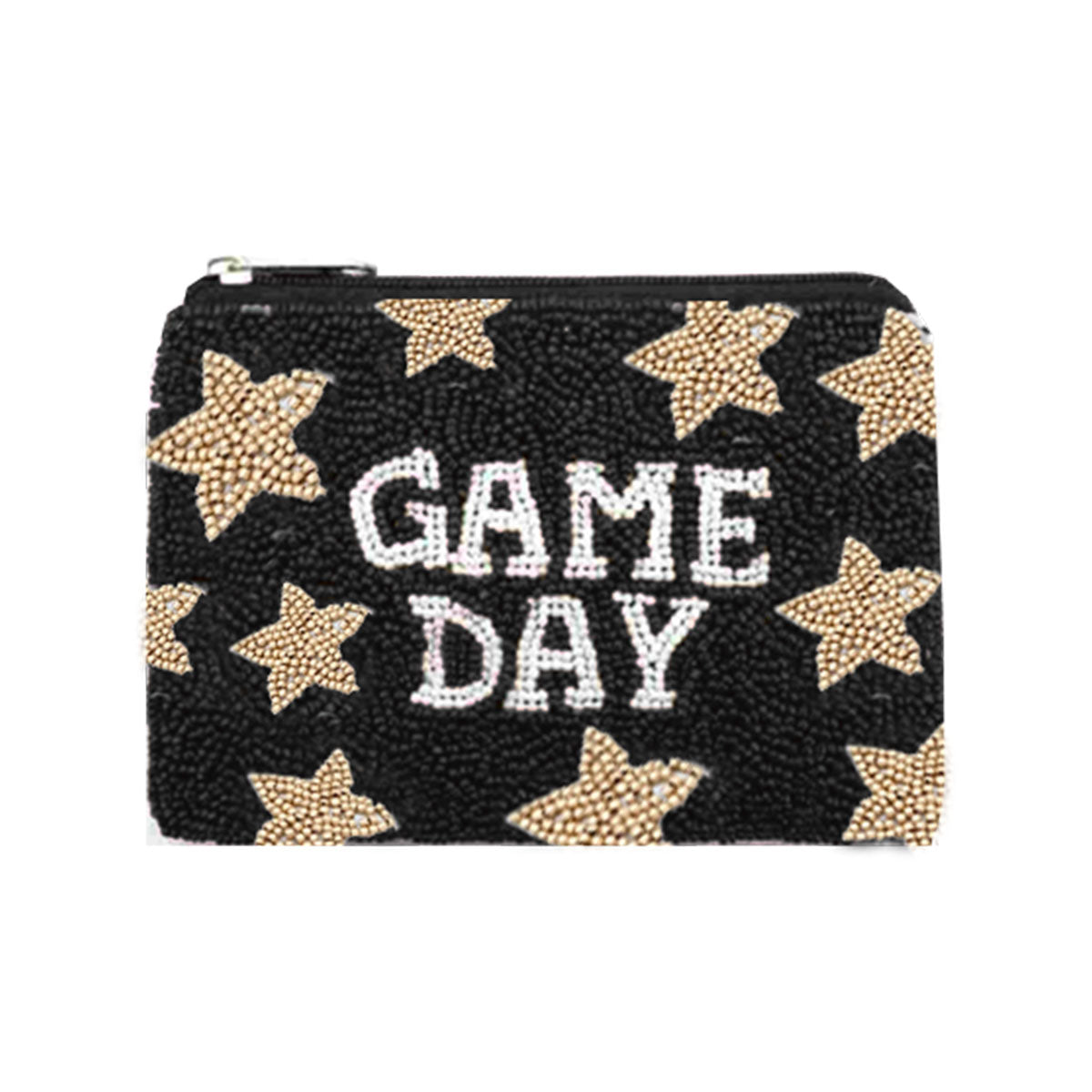 Black and Gold Star Beaded Coin Purse