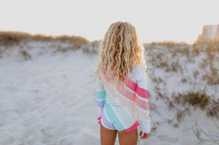 Lainey Zip Rash Pastel Stripe Swimsuit