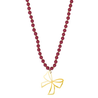 Mirrored Gold Bow Garnet Jennifer Necklace