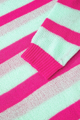 Green Stripe Round Neck Casual Sweater