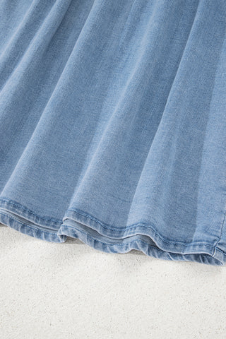 Myosotis Square Neck Bowknot A-line Sleeveless Denim Dress