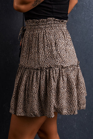 Leopard Drawstring Frilly Short Skirt
