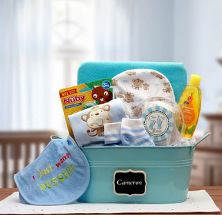 Baby Basics Gift Pail Blue, Gift Baskets Drop Shipping - A Blissfully Beautiful Boutique