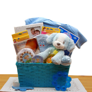 Puppy Love New Baby Gift Basket - Blue, Gift Baskets Drop Shipping - A Blissfully Beautiful Boutique