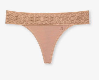 Tommy John -  Women's Cool Cotton Thong Lace Waist- Maple Sugar