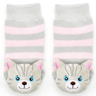 Boogie Toes -Gray Pink Cat Rattle Socks
