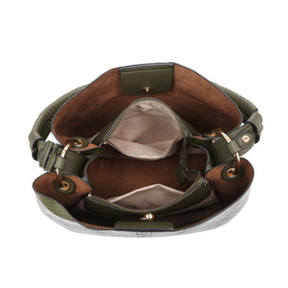 Olivia Snake Print Contrast Hobo in Olive