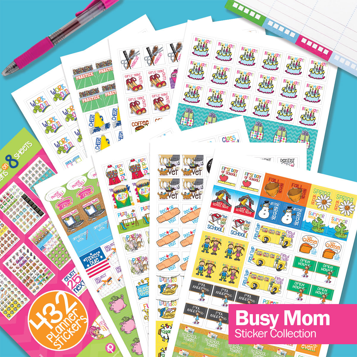 Best Planner Stickers | Family, Work, To-Dos, Events, Goals | 8 Styles Busy Mom