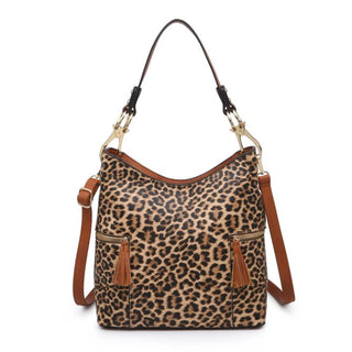 Rochelle Hobo Bag w/ 2 Side Zip Pockets-Leopard Print
