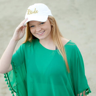 White Cap Embroidered BRIDE in Gold Thread