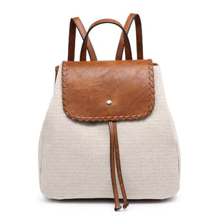 Saffron 2 Tone Straw-Textured Backpack w/ Whipstitch Design