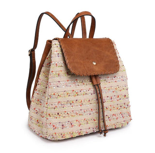 Saffron 2 Tone Straw-Textured Backpack w/ Whipstitch Design