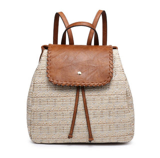 Saffron 2 Tone Straw-Textured Backpack w/ Whipstitch Design