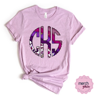 Purple Stripe Leopard Monogram Graphic Tee, Merch Girls - A Blissfully Beautiful Boutique