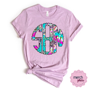 Leopard Brush Monogram Graphic Tee, Merch Girls - A Blissfully Beautiful Boutique