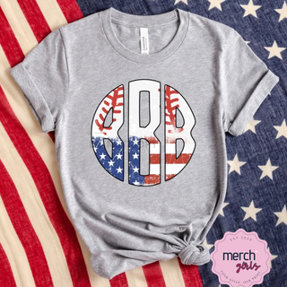 Baseball American Flag Monogram Graphic Tee, Merch Girls - A Blissfully Beautiful Boutique