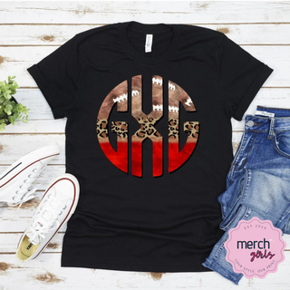 Football Leopard Red Monogram Graphic Tee, Merch Girls - A Blissfully Beautiful Boutique