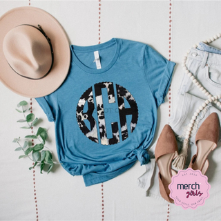 Cow Print Monogram Graphic Tee, Merch Girls - A Blissfully Beautiful Boutique
