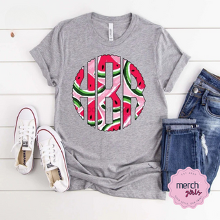 Scalloped Watermelon Monogram Graphic Tee, Merch Girls - A Blissfully Beautiful Boutique