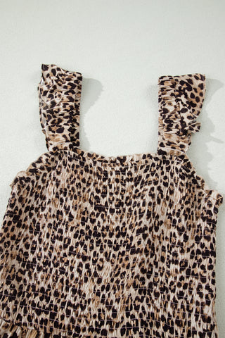 Brown Ruffled Straps Smocked Tiered Leopard Maxi Dress, Dear-Lover Dropshipping - A Blissfully Beautiful Boutique