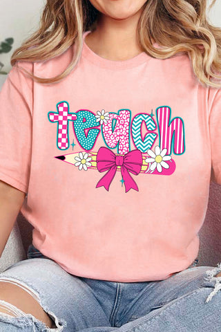 Pink Preppy Retro Checkered Coquette Teach Graphic T-Shirt, Dear-Lover Dropshipping - A Blissfully Beautiful Boutique
