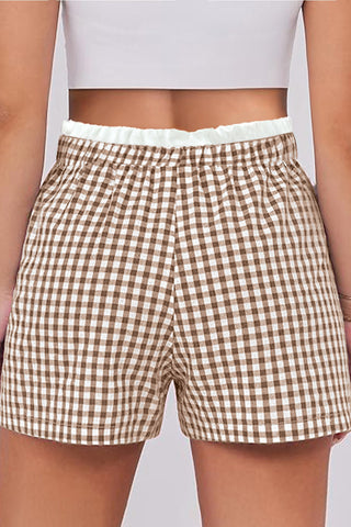 Khaki Contrast Trim Plaid Print Plus Size Shorts, Dear-Lover Dropshipping - A Blissfully Beautiful Boutique