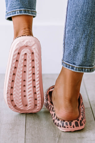 Pink Leopard Print Thick Sole Slip On Slippers, Dear-Lover Dropshipping - A Blissfully Beautiful Boutique