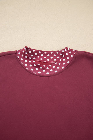 Burgundy Colorblock Polka Dot Contrast Trim Oversized Sweatshirt
