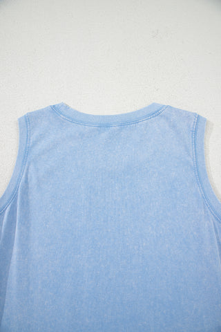 Beau Blue Mineral Wash Tank Mini Dress with Pockets