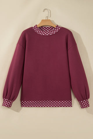 Burgundy Colorblock Polka Dot Contrast Trim Oversized Sweatshirt