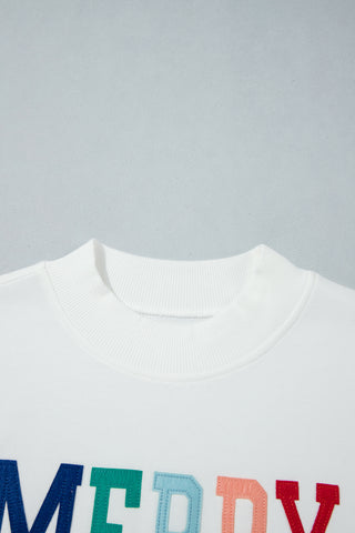 Peach Blossom MERRY AND BRIGHT Stitched Letter Pattern Mock Neck Sweatshirt